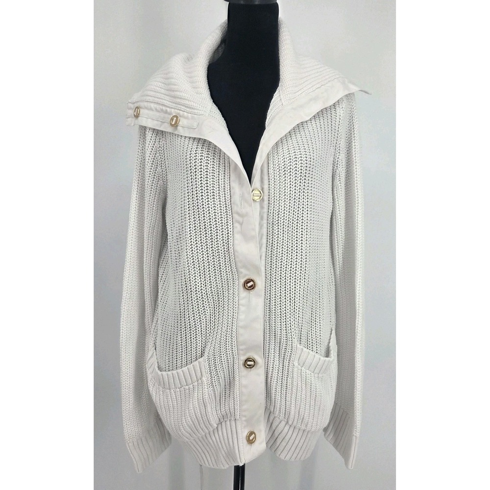 Laren Ralph Lauren Womens Fisherman Sweater Medium White Cable Knit Gold Buttons